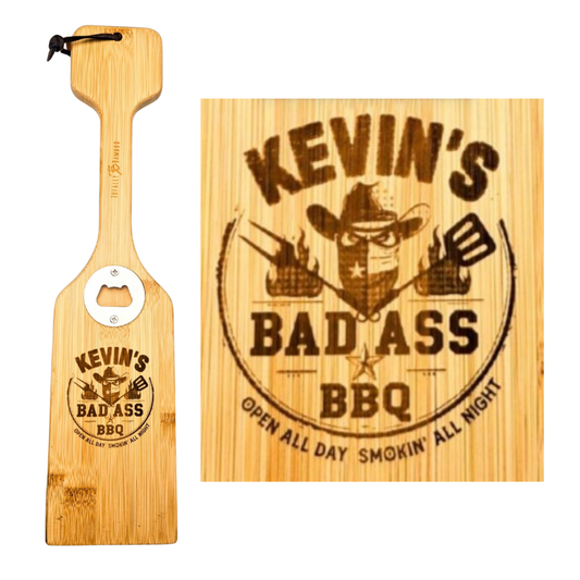 The Bad Ass BBQ Scraper – Custom-Engraved Grill Scraper with Built-in Bottle Opener