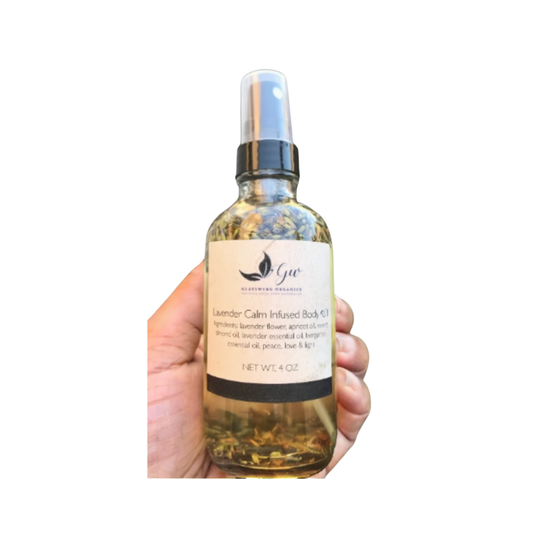 a 4oz bottle of Lavender Infused Body Oil by Glasswing Organics, available for inclusion in a Texas themed gift