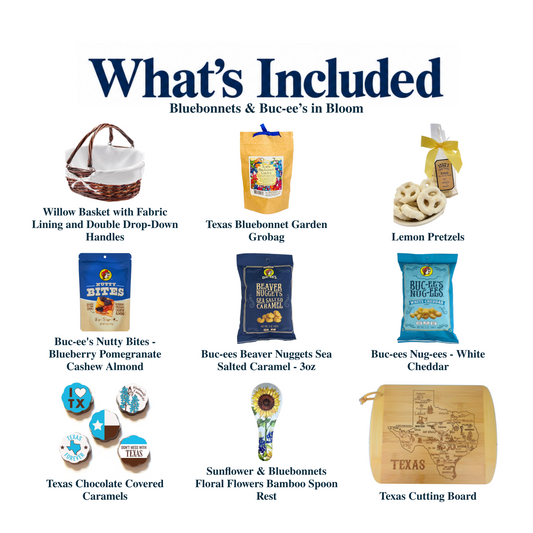 What's included in Bluebonnets & Buc-ee’s in Bloom: each included item individually labeled.