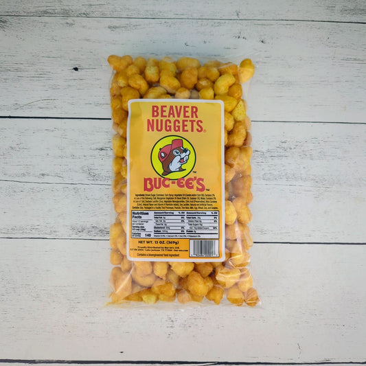 13 oz bag of Buc-ee's Beaver Nuggets for a custom Texas gift, a sweet and crunchy puffed corn snack
