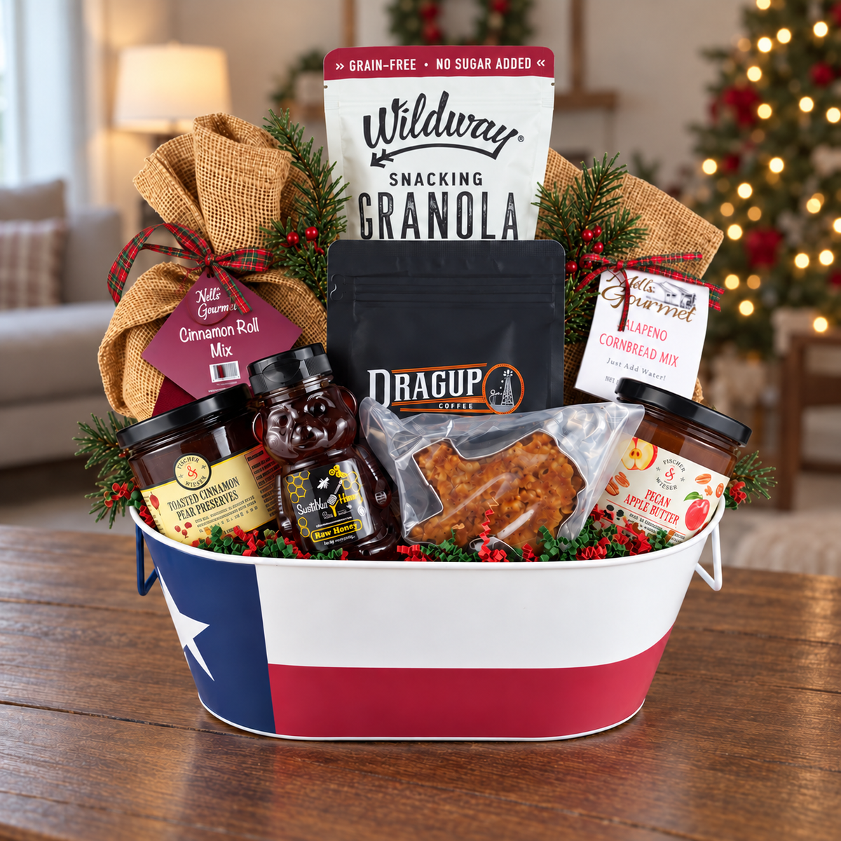 Christmas Morning in Texas — Christmas ribbon and red-and-green shred