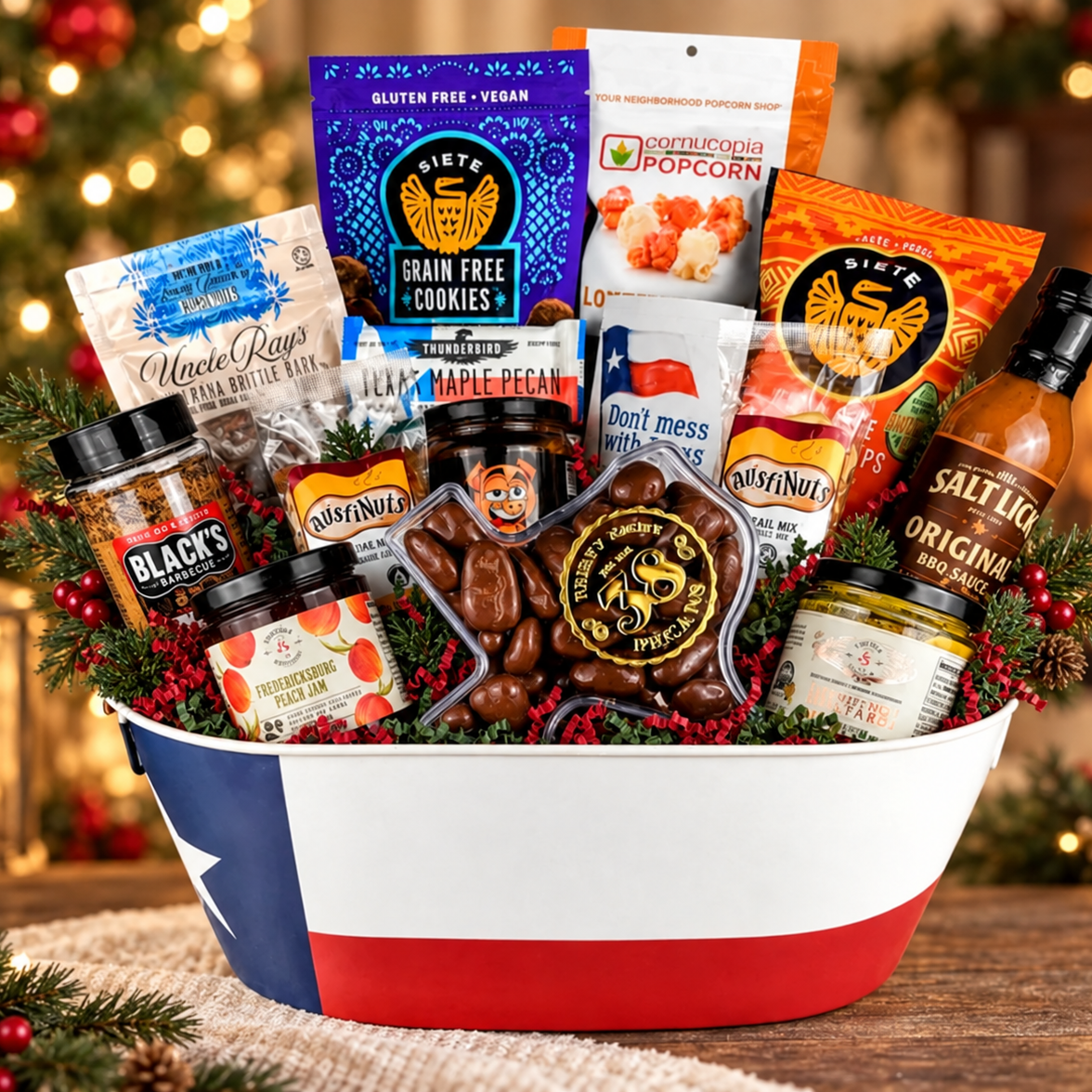 From Austin With Christmas Cheer — approved holiday gift in Texas flag tin