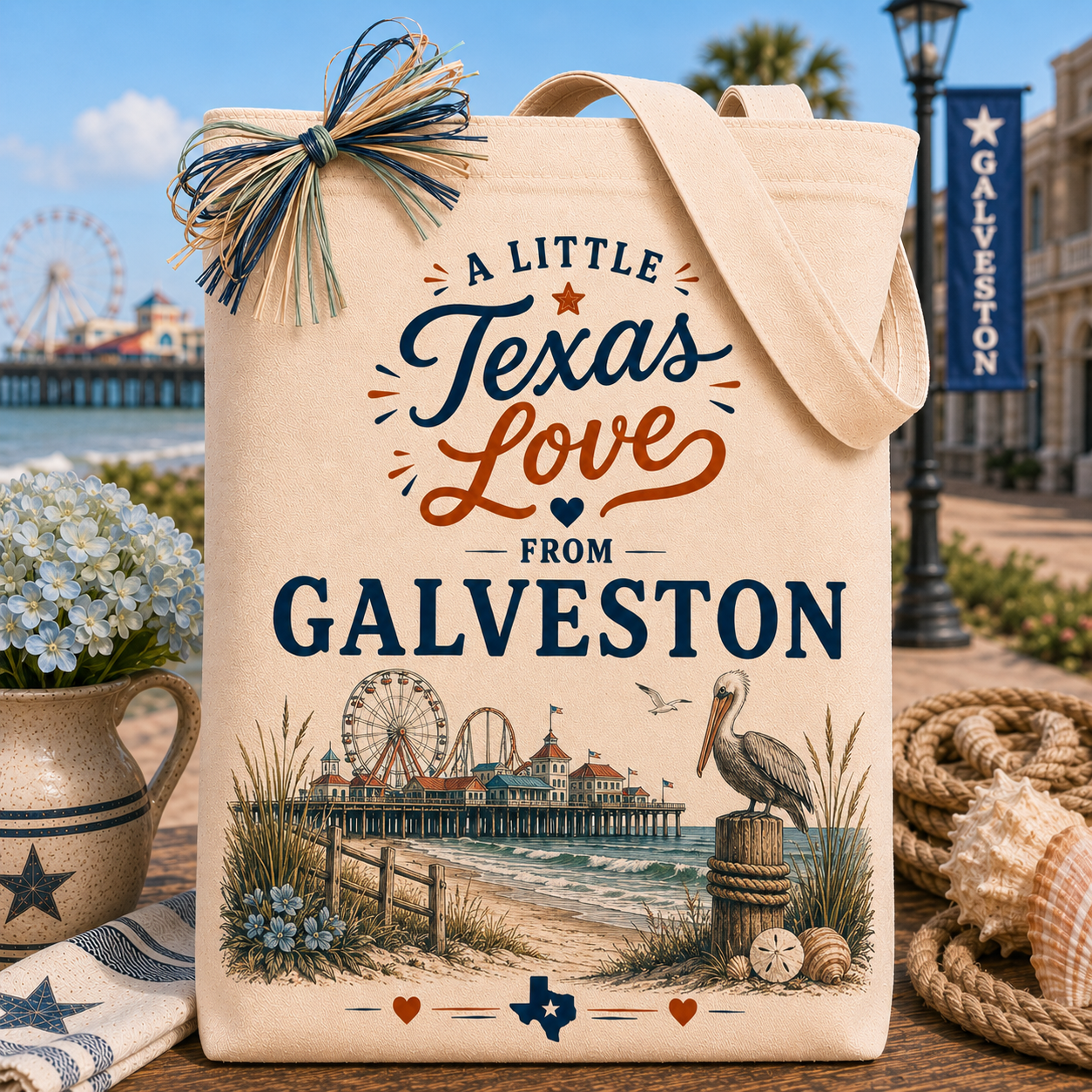 A Little Texas Love from Galveston canvas gift tote