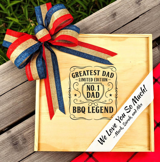 A wooden gift box with a custom lid