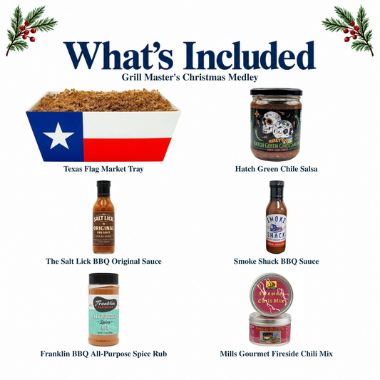 What's included in Grill Master's Christmas Medley: authentic container and every included product, individually labeled.