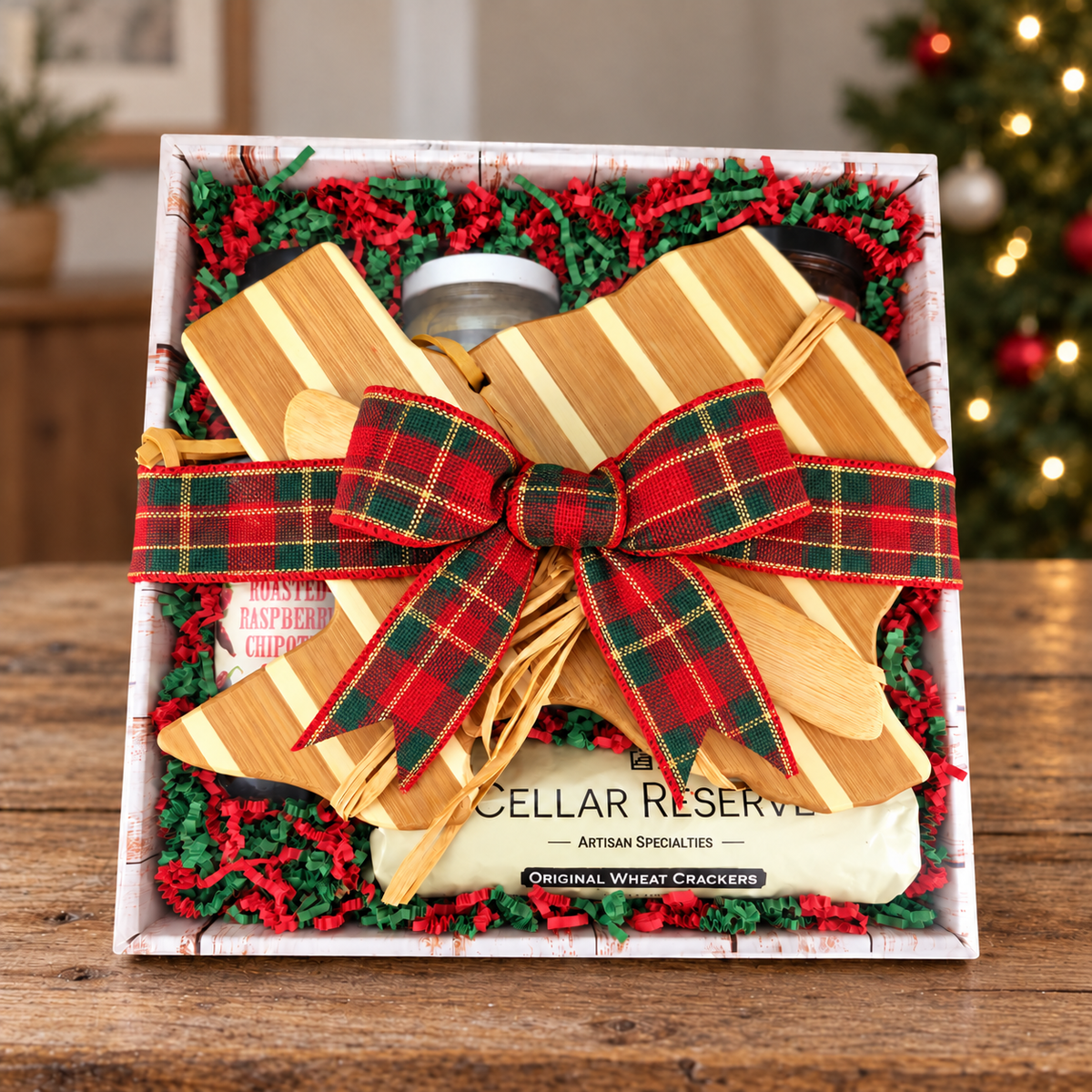 Hill Country Christmas Gathering — Christmas ribbon and red-and-green shred