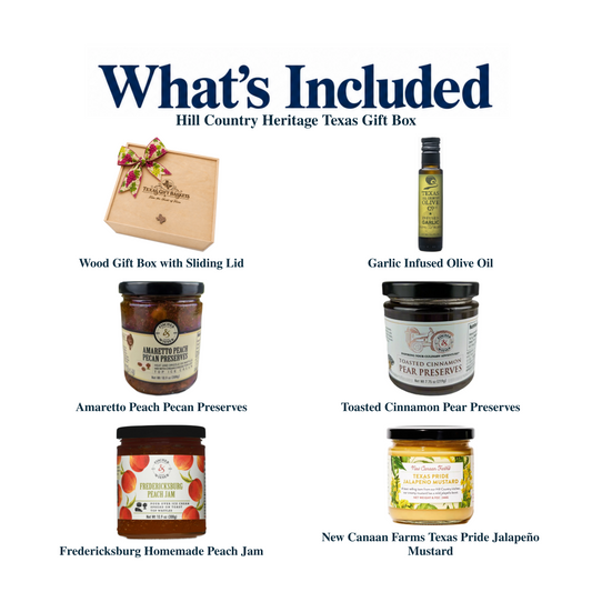 What's included in Hill Country Heritage Texas Gift Box: each included item individually labeled.