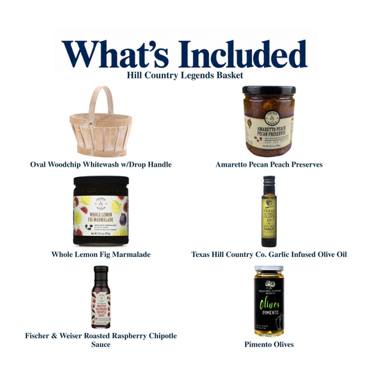 What's included in Hill Country Legends Basket: each included item individually labeled.