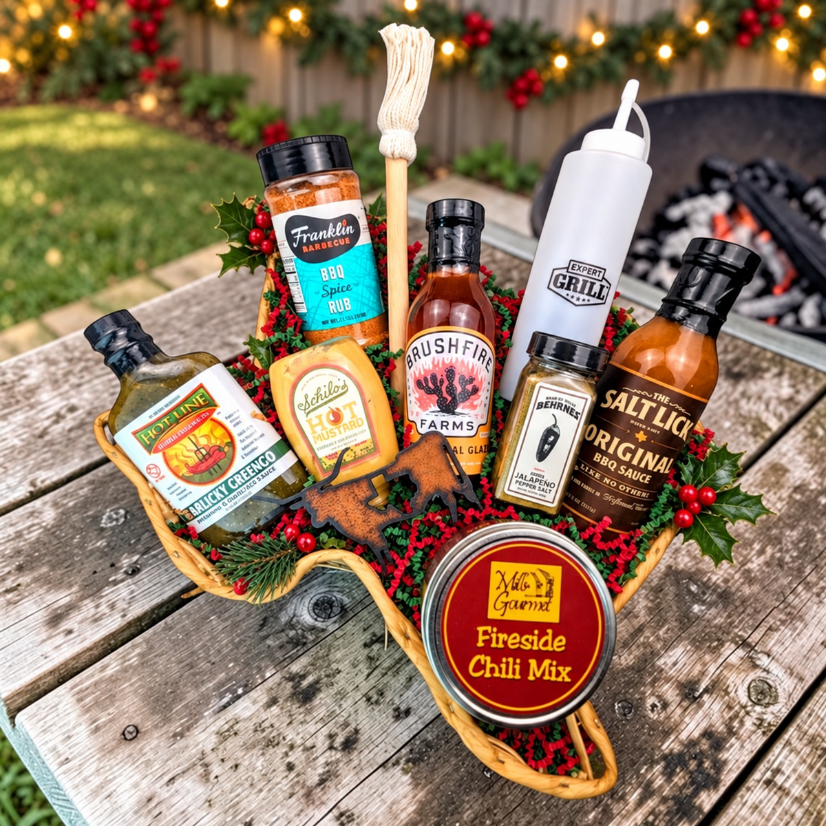 Lone Star Christmas Smoke Stack — approved Christmas photo with red-and-green shred
