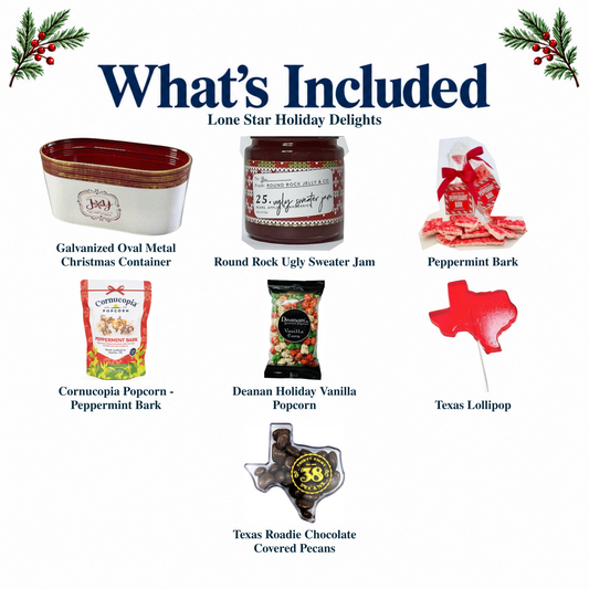 What's included in Lone Star Holiday Delights: authentic container and every included product, individually labeled.