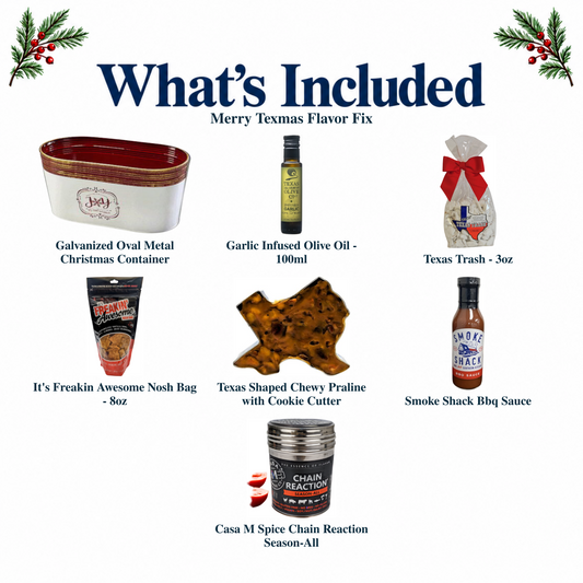 What's included in Merry Texmas Flavor Fix: authentic container and every included product, individually labeled.