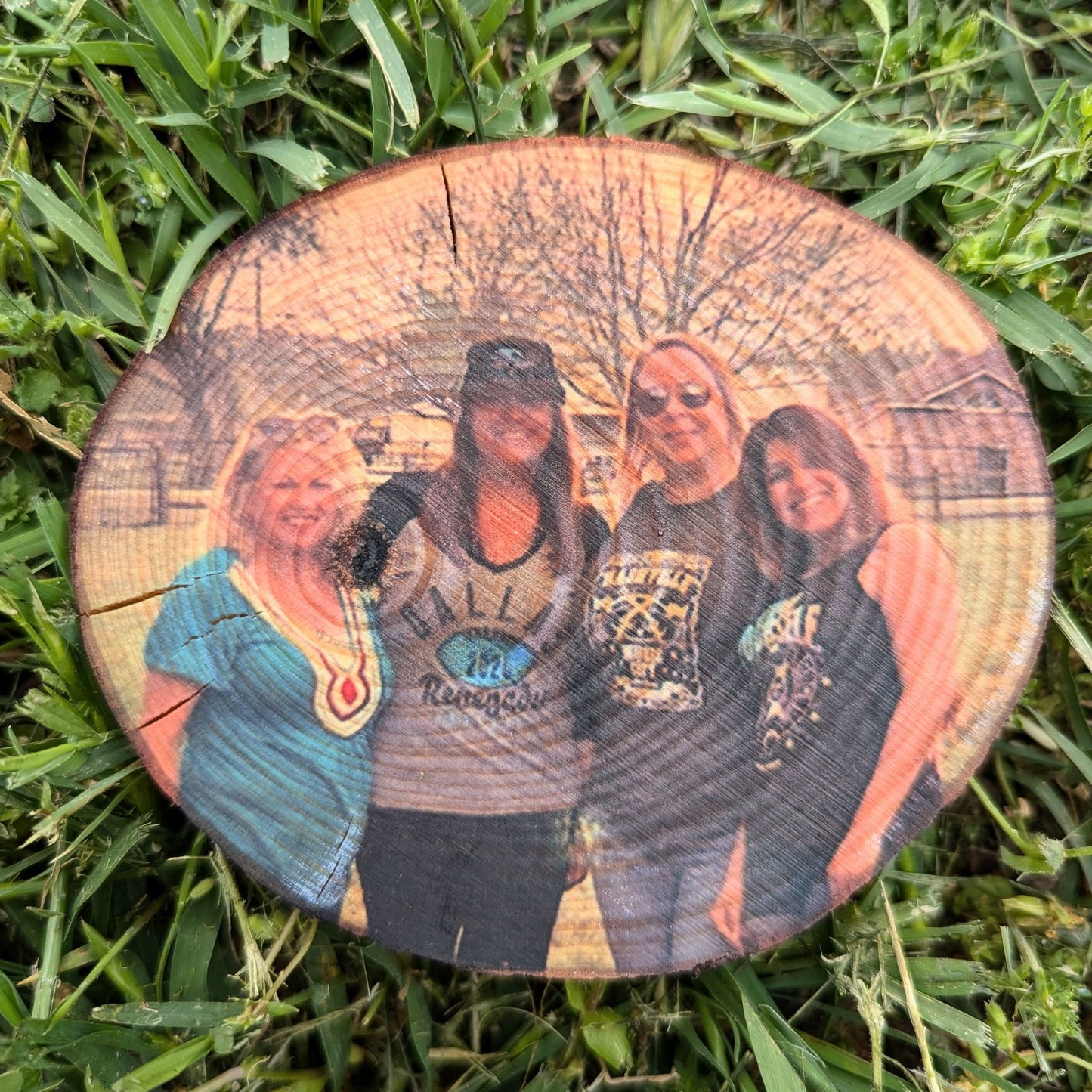 Wood slice coasters with photograph