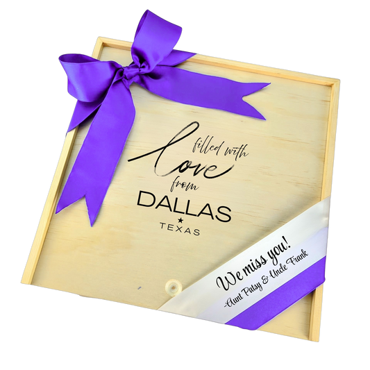 Sent With Love from Dallas wooden gift box with Texas-inspired city design, perfect for gifting or keepsakes.