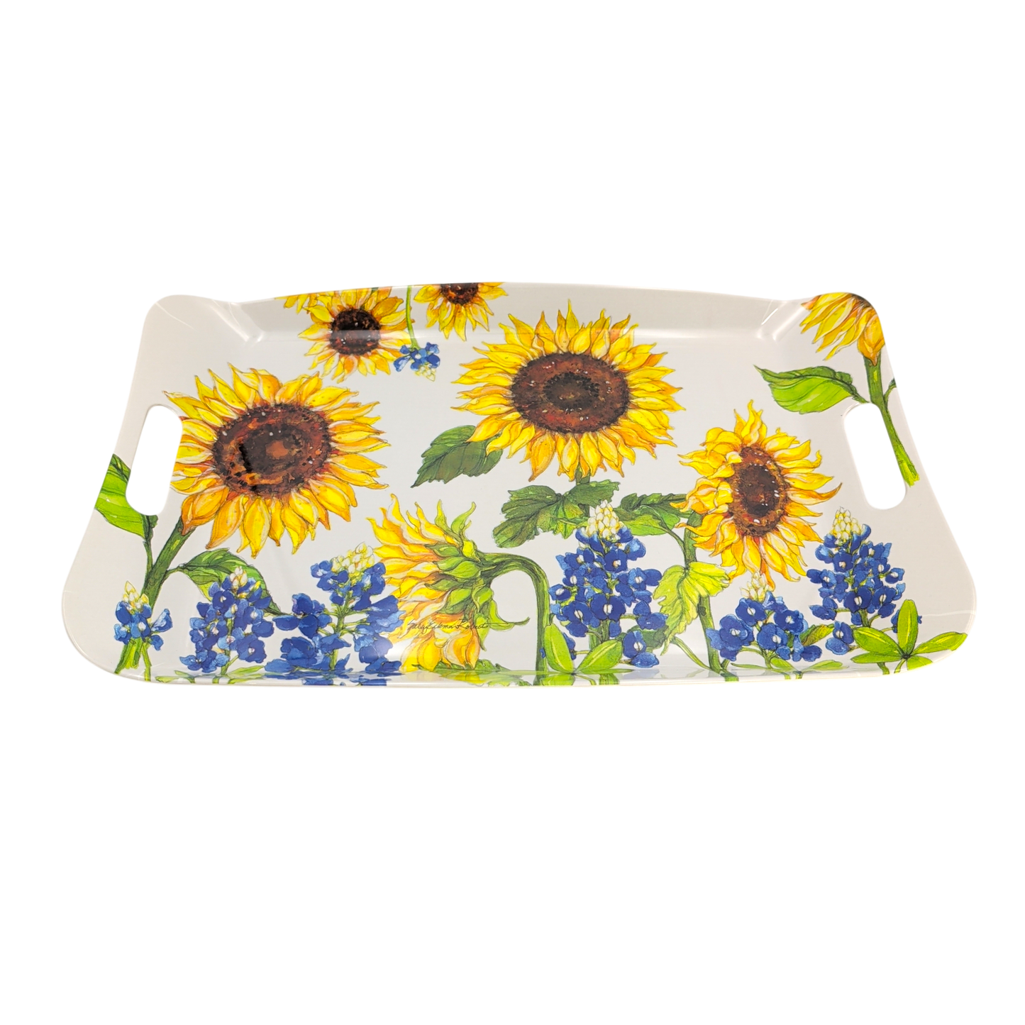 Sunflower & Bluebonnets Floral Serving Entertaining Tray