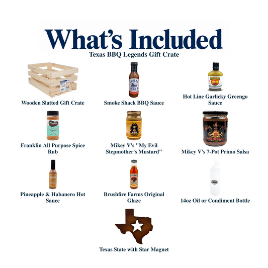 What's included in Texas BBQ Legends Gift Crate: each included item individually labeled.