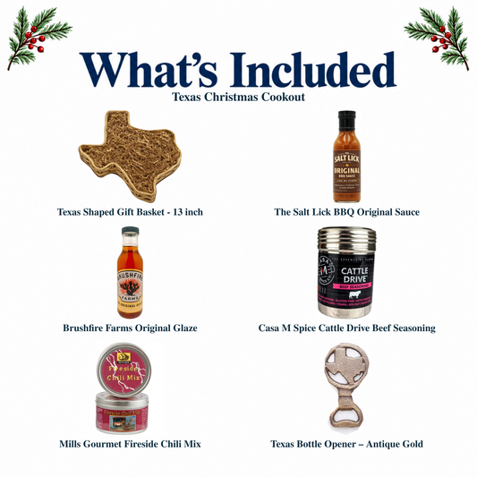 What's included in Texas Christmas Cookout: authentic container and every included product, individually labeled.