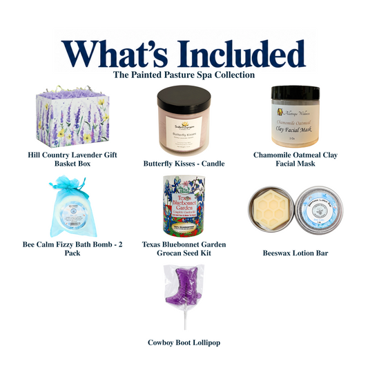 What's included in The Painted Pasture Spa Collection: each included item individually labeled.