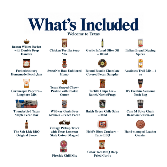 What's included in Welcome to Texas: each included item individually labeled.