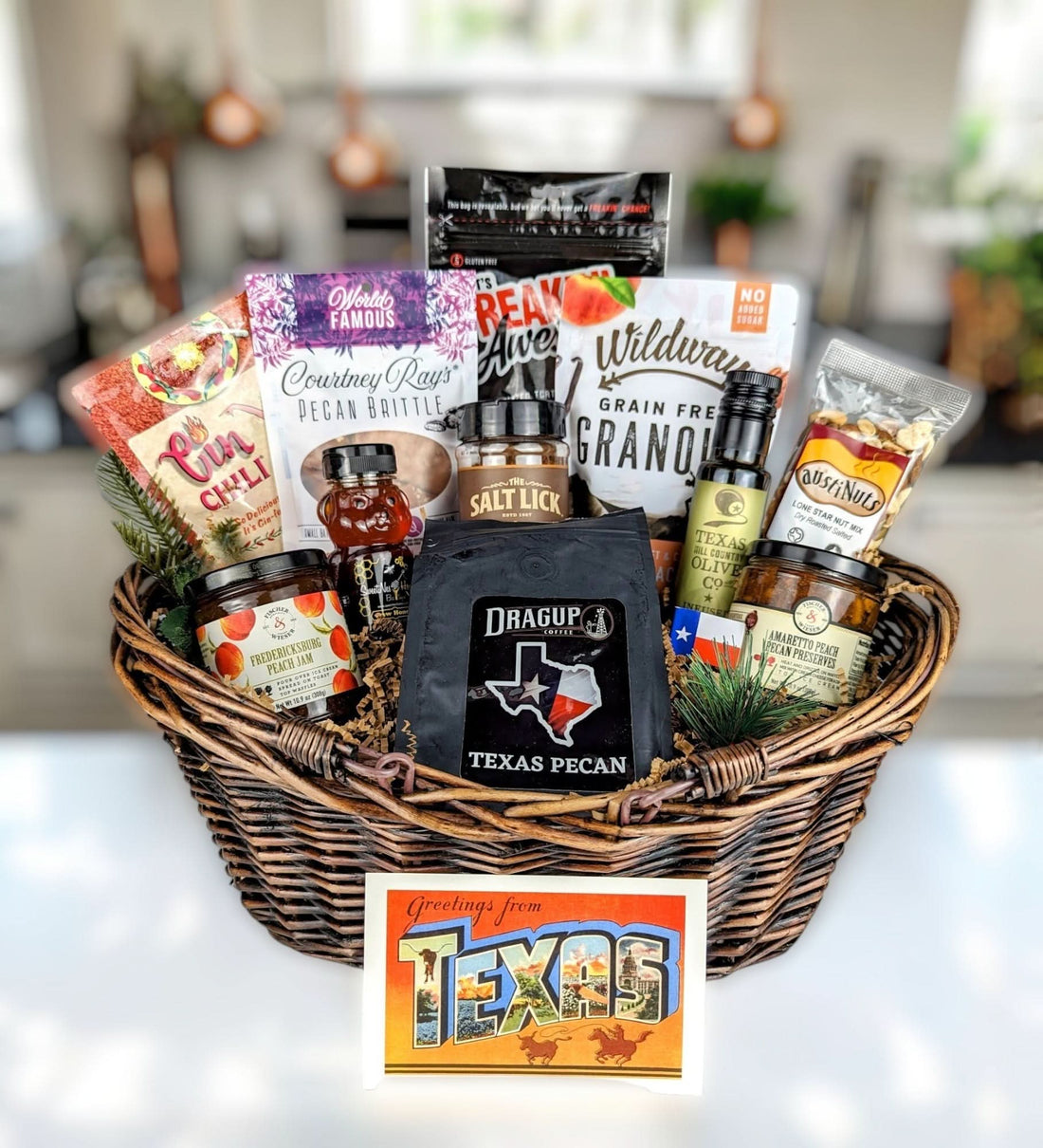 The Gourmet Texan gift basket, filled with small-batch gourmet foods from Texas makers