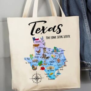 Texas State Map Souvenir 12oz Canvas Tote Bag