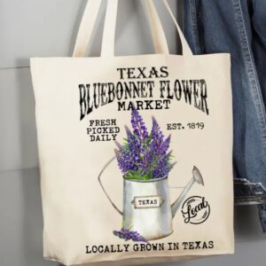 Texas State Flower Bluebonnet Souvenir Canvas Tote Bag