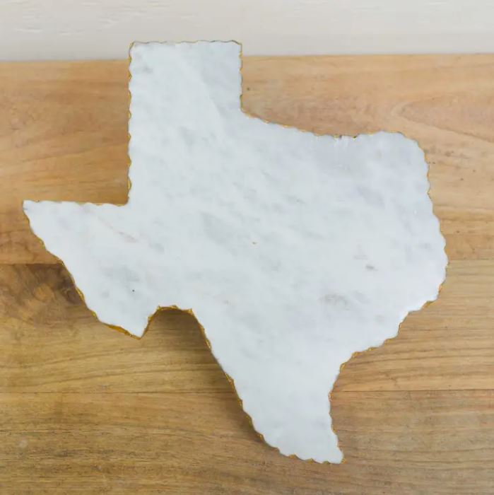 Texas Shaped Marble Serving Board White/Gold