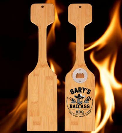 The Bad Ass BBQ Scraper – Custom-Engraved Grill Scraper with Built-in Bottle Opener