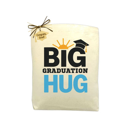 Graduation-themed gift bag with 'BIG GRADUATION HUG' text on a white background