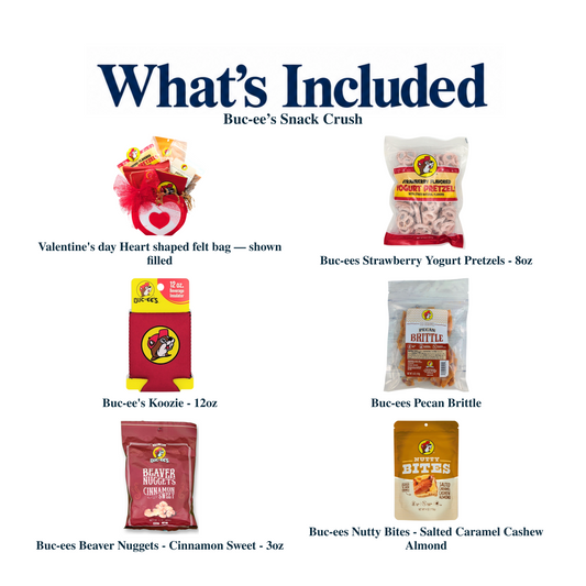 What's included in Buc-ee’s Snack Crush: each included item individually labeled.