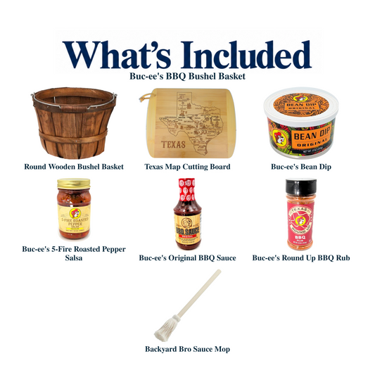 What's included in Buc-ee's BBQ Bushel Basket: each included item individually labeled.