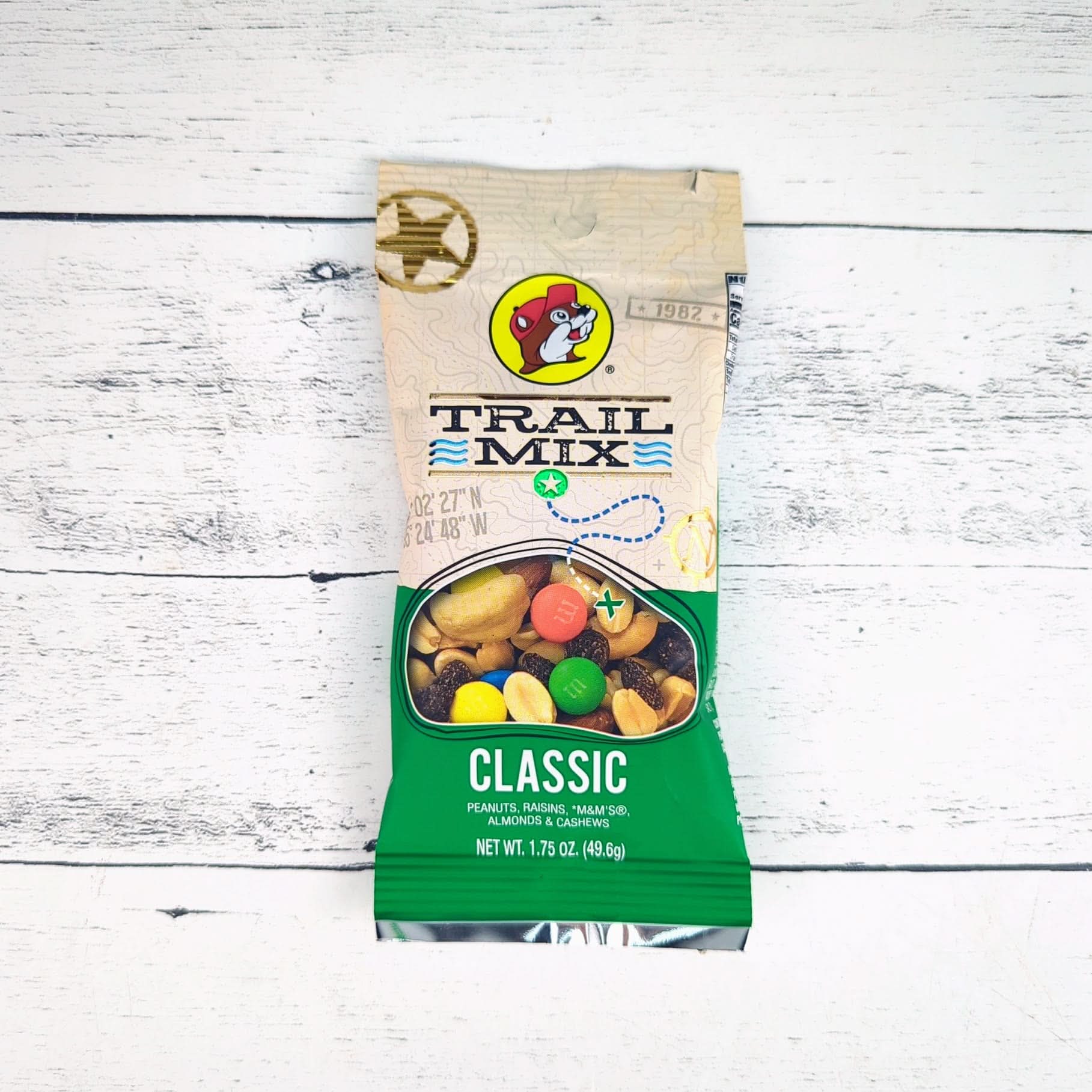 a 1.75oz package of bucees classic trail mix