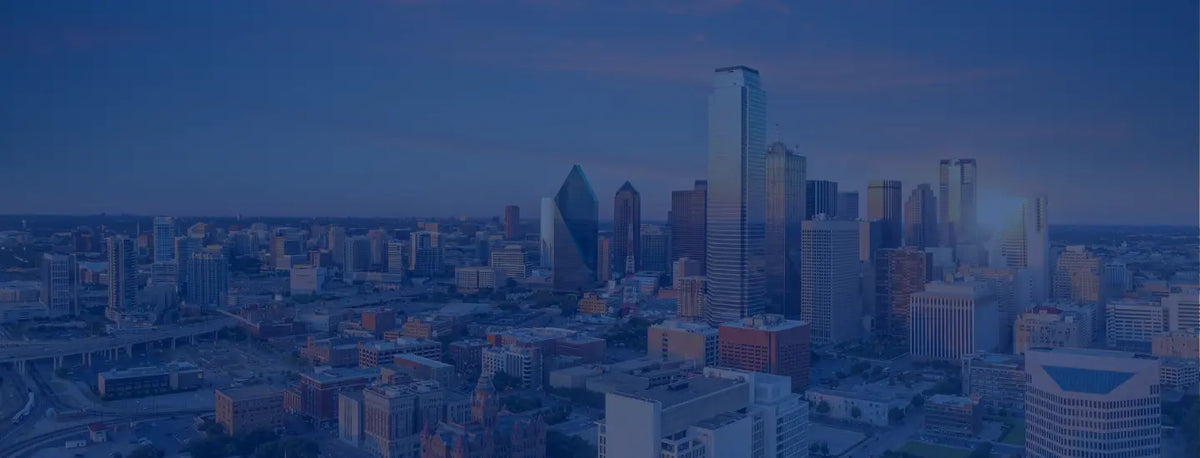 Downtown Dallas skyline, representing the businesses Texas Gift Baskets serves across DFW.