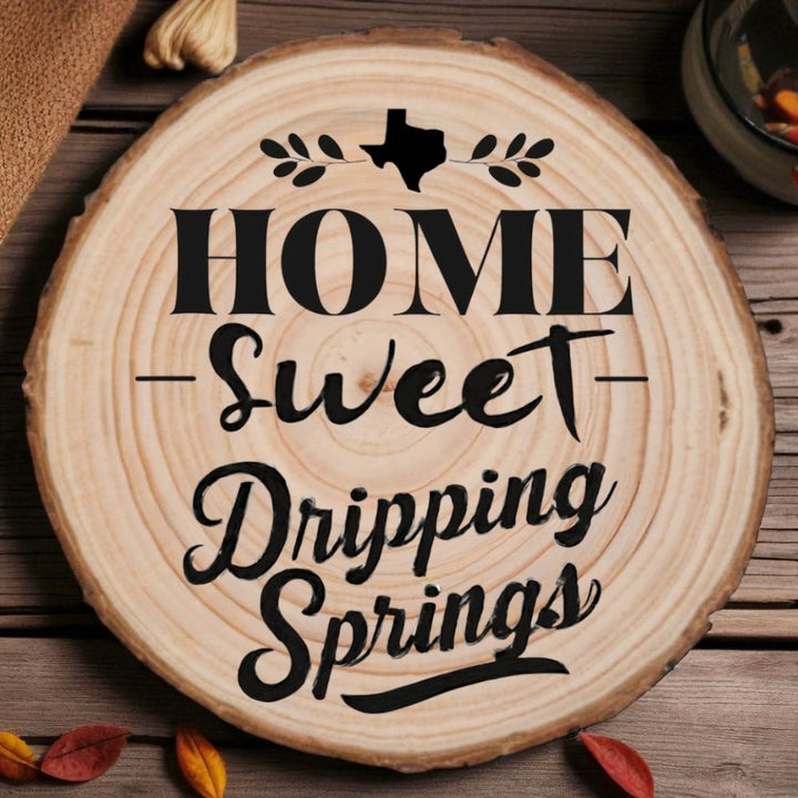 Home Sweet Dripping Springs Wood Slice Coaster