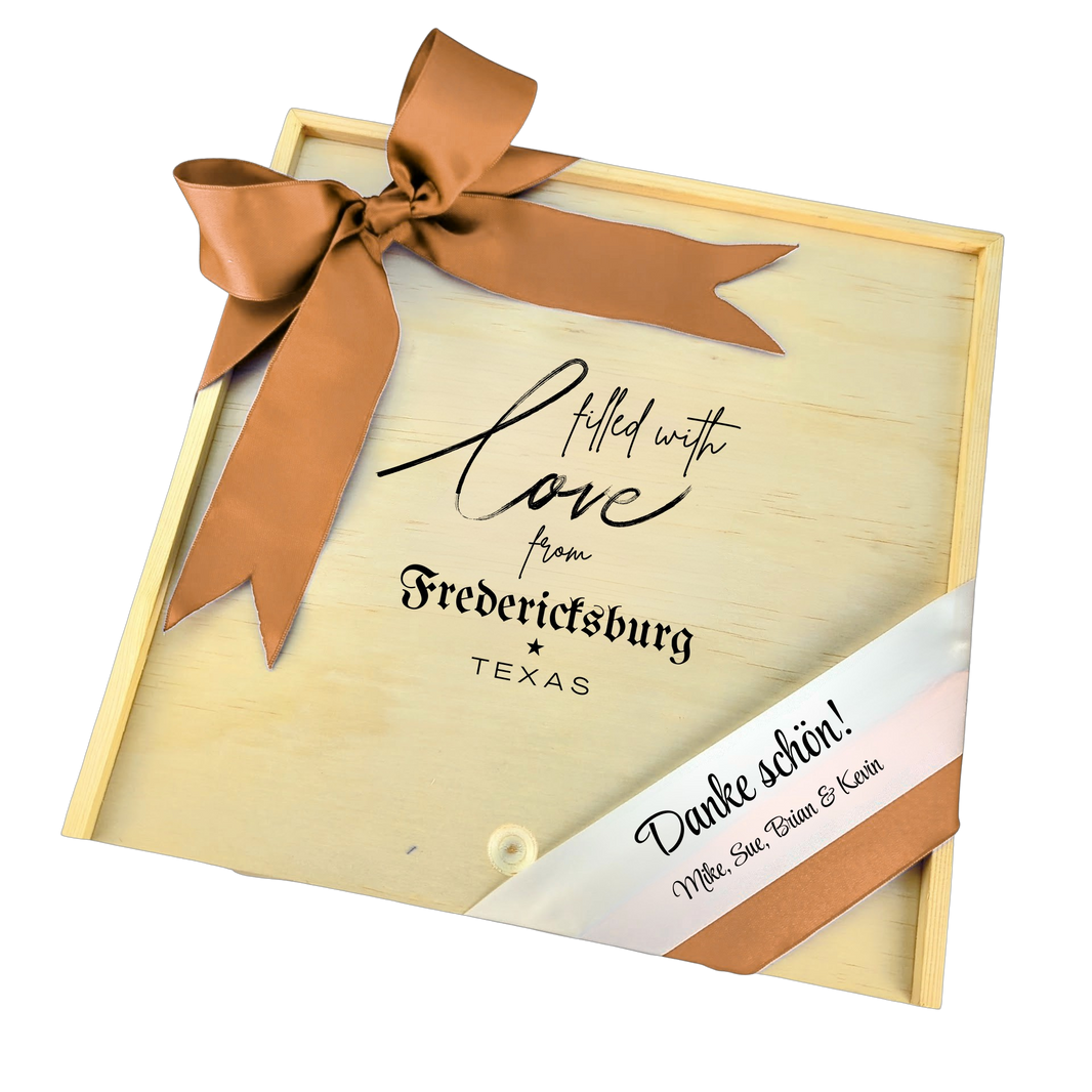 Filled With Love from Fredericksburg wooden gift box with Texas-inspired small-town design, perfect for gifting or keepsakes.