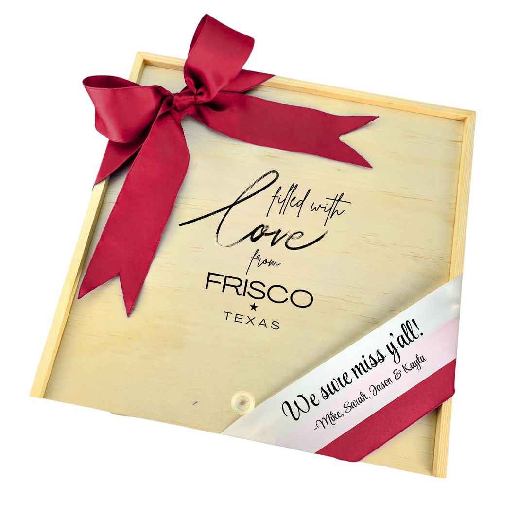 Filled With Love from Frisco wooden gift box with Texas-inspired design, perfect for gifting or keepsakes.