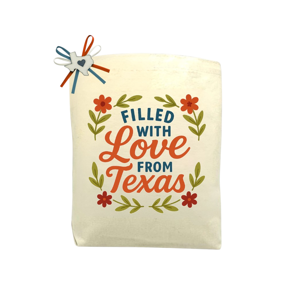 Filled With Love from Texas Blooming Edition canvas tote bag with floral Texas-inspired design, perfect for gifting or daily use