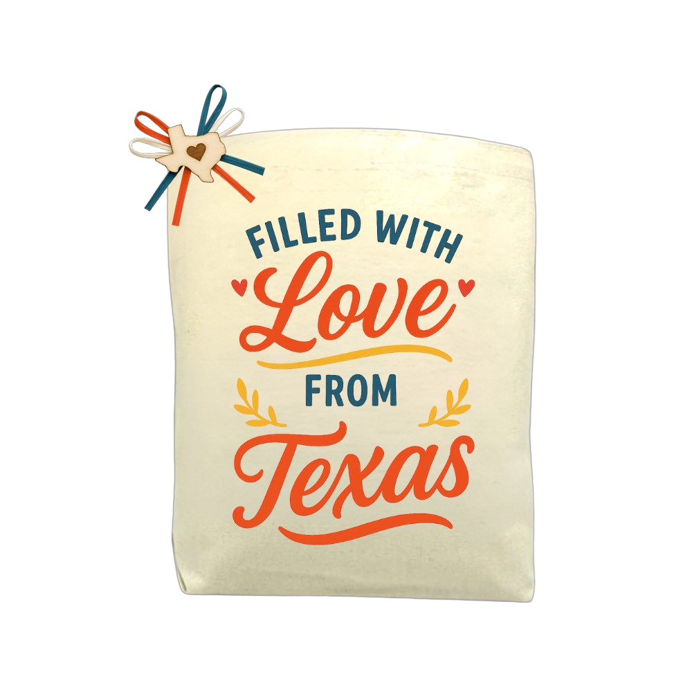 Filled With Love from Texas Heartfelt Edition canvas tote bag with Texas-inspired design, perfect for gifting or everyday use