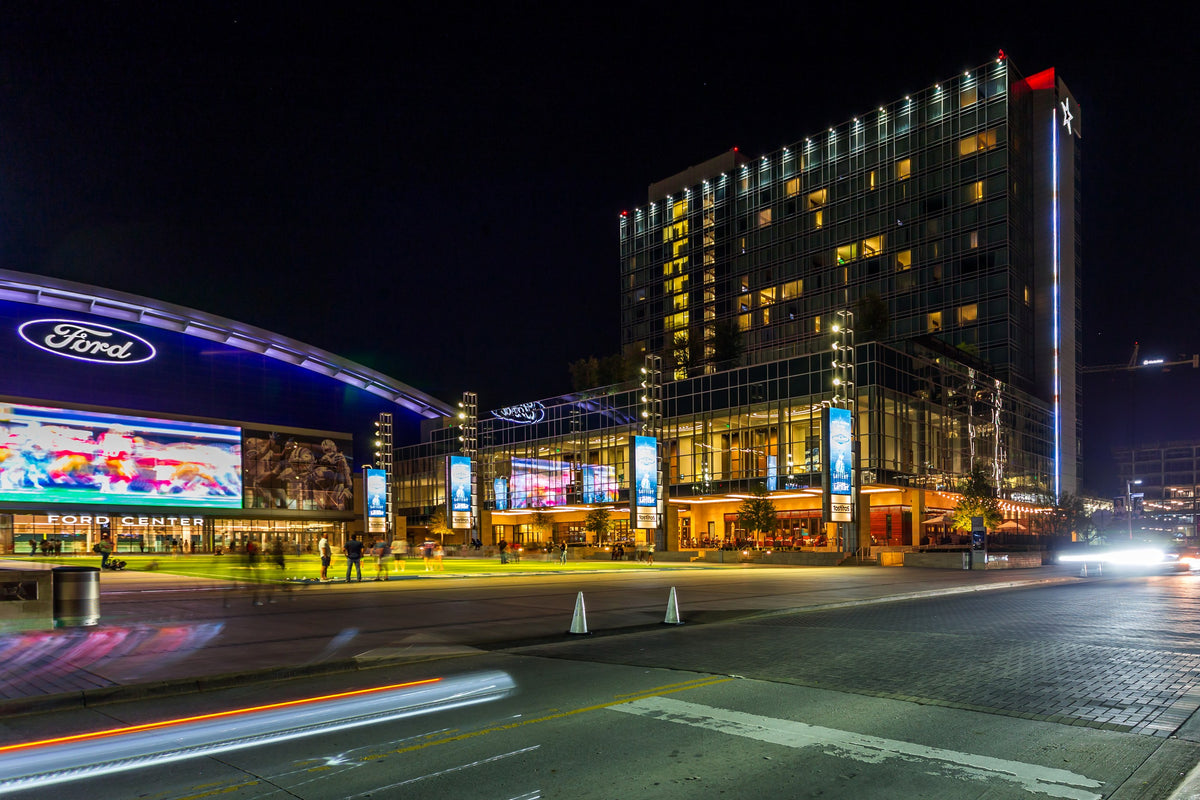 Frisco, Texas — the business district near HALL Park and The Star, representing the corporate teams Texas Gift Baskets serves in the area.