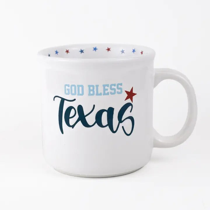 God Bless Texas Coffee Mug shown as a Texas mug expressing Lone Star pride and gratitude