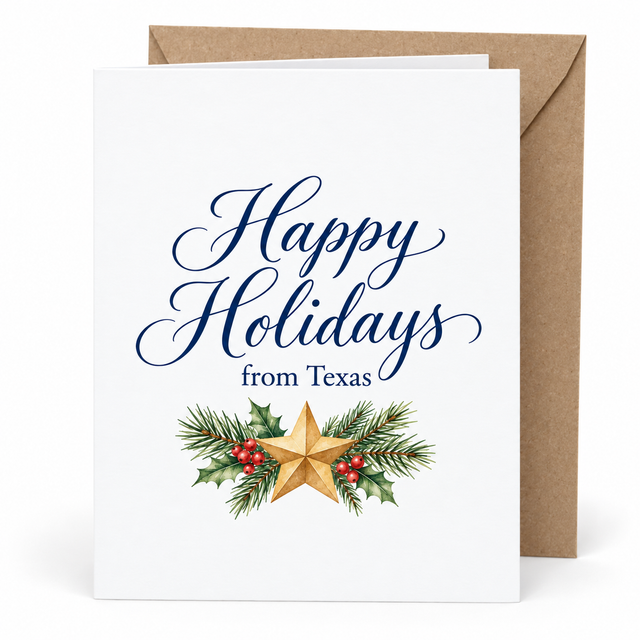 Happy Holidays from Texas — Lone Star & Evergreen Greeting Card
