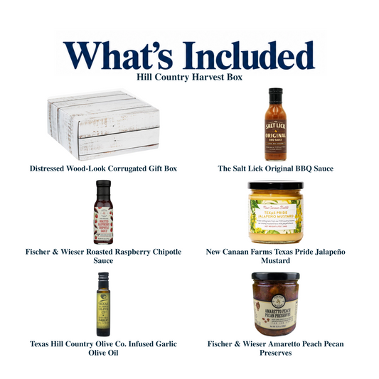 What's included in Hill Country Harvest Box: each included item individually labeled.