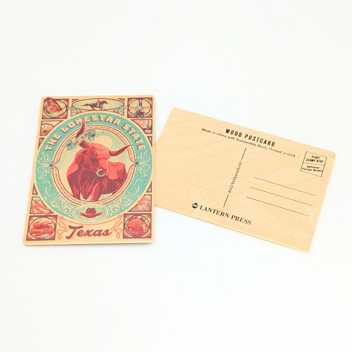 WOOD POSTCARD Texas, Woodcut Menagerie, Lonestar State