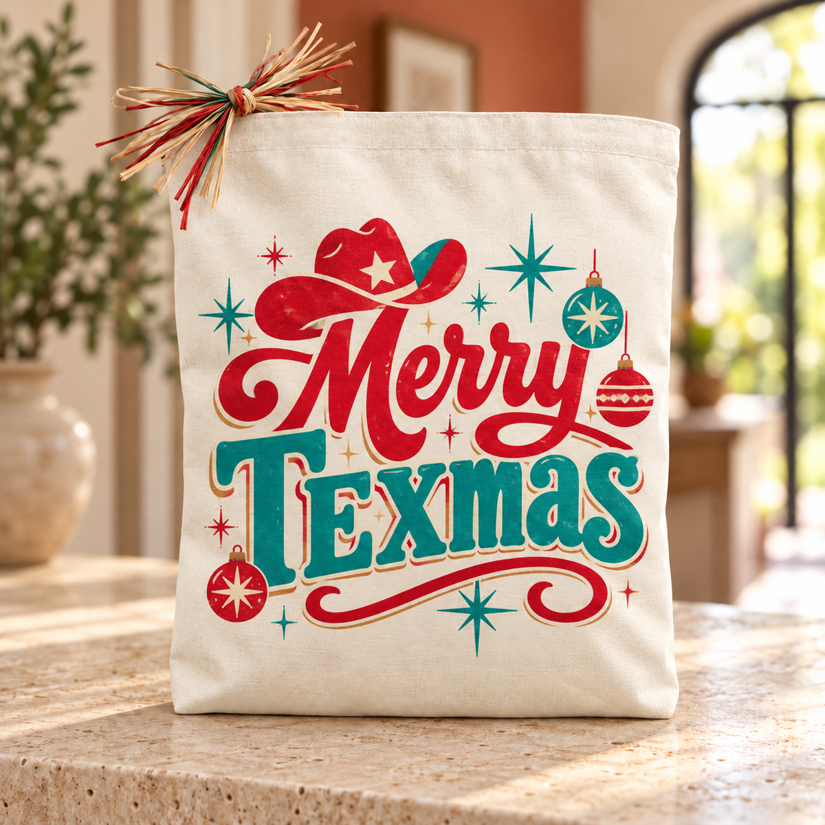 Create Your Own Merry Texmas Retro Cowboy Hat Gift Tote