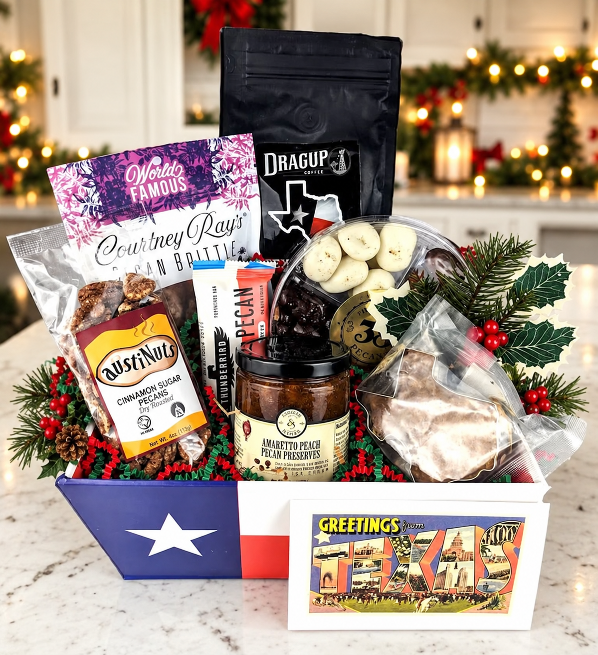 Pecan Passion Christmas in Texas flag tray — approved holiday photo