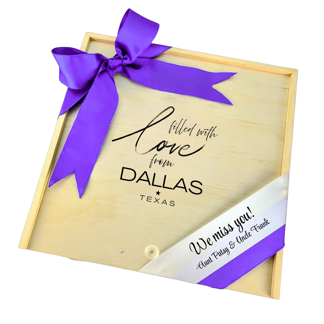 Sent With Love from Dallas wooden gift box with Texas-inspired city design, perfect for gifting or keepsakes.
