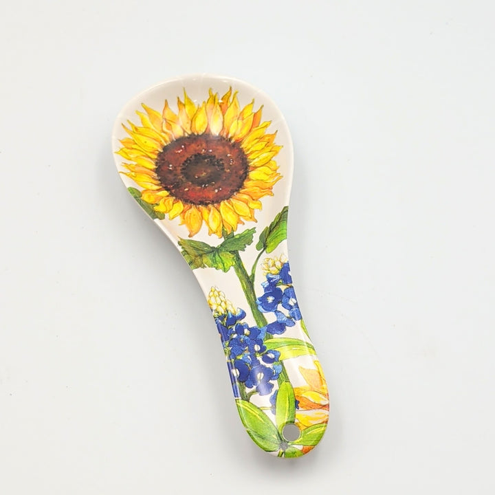 Sunflower & Bluebonnets Floral Flowers Bamboo Spoon Rest