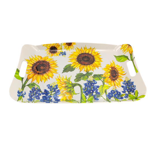 Sunflower & Bluebonnets Floral Serving Entertaining Tray