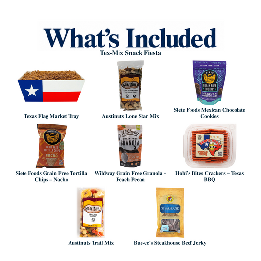What's included in Tex-Mix Snack Fiesta: each included item individually labeled.