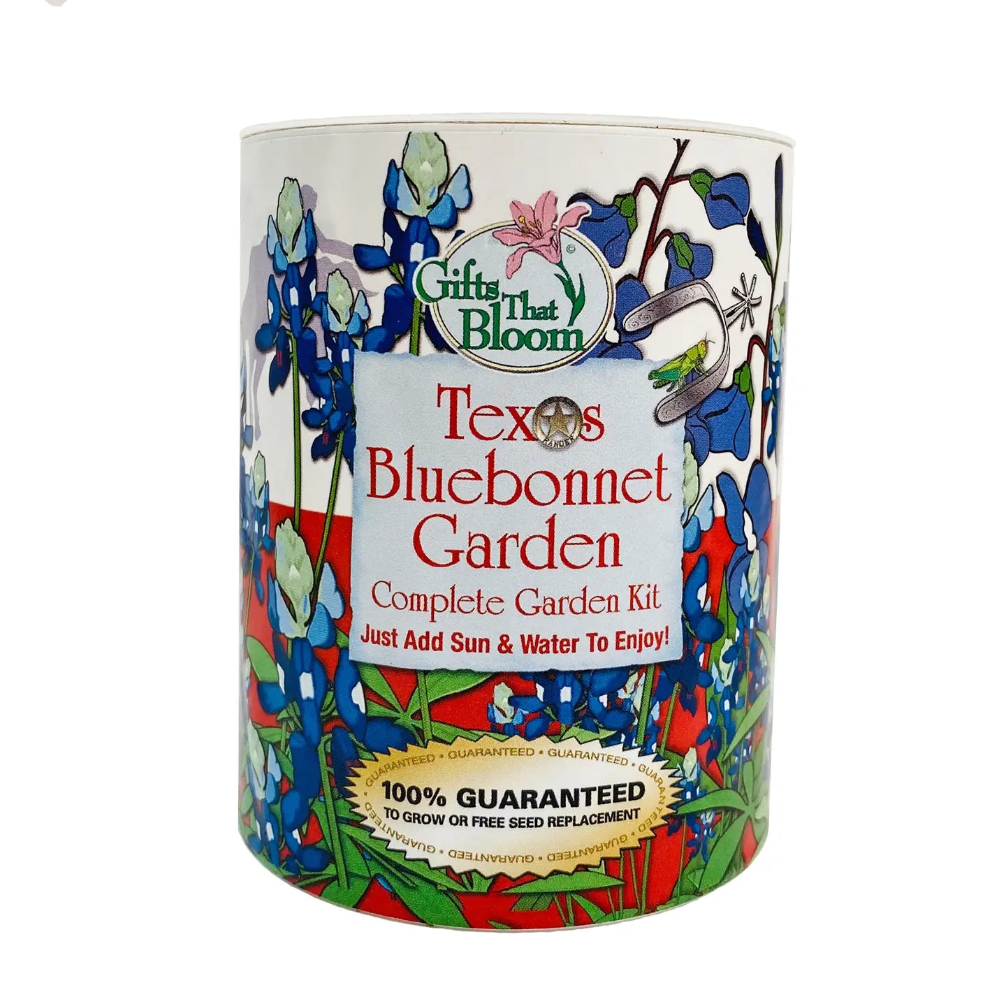 Texas Bluebonnet Garden Grocan seed kit with seeds and growing medium displayed as a Texas-themed gardening gift on the Texas Gift Baskets storefront