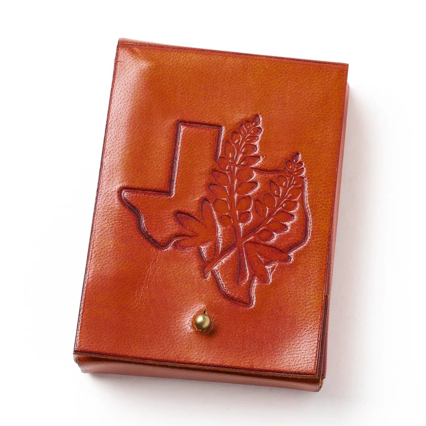 Texas Bluebonnet leather playing cards set with a leather case and card deck, displayed as a Texas-themed gift on the Texas Gift Baskets storefront